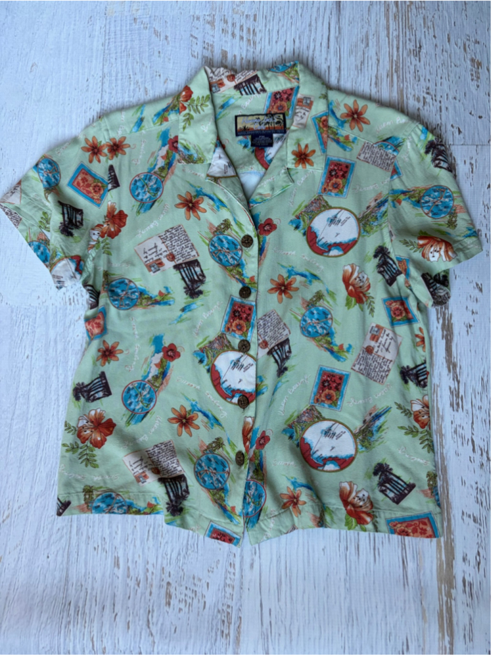 Women's Havana Jack's Cafe Green Multicolor Button Down Shirt MP